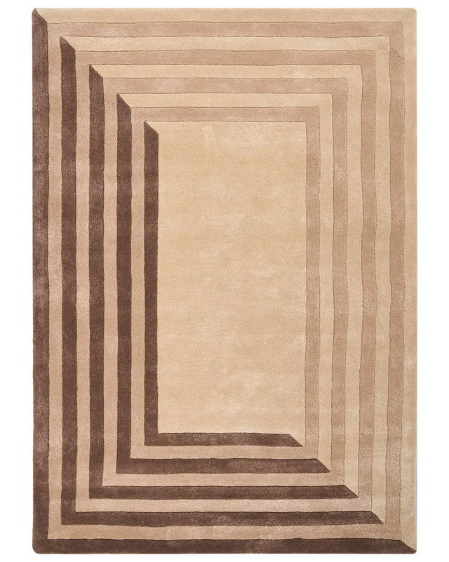 Area Rug Beige Viscose and Wool Rectangular Shape Geometric Pattern 160 x 230 cm Modern Style Living Room Beliani