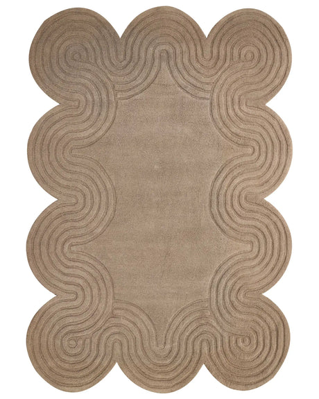 Area Rug Taupe Wool Irregular Shape 160 x 230 cm Modern Style Living Room Beliani