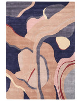 Area Rug Beige and Blue Viscose and Wool Rectangular Shape Abstract Pattern 160 x 230 cm Retro Style Living Room Beliani