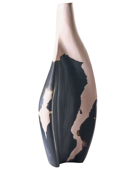 Decorative Vase Beige and Black Mango Wood Handmade with Narrow Neck Beliani