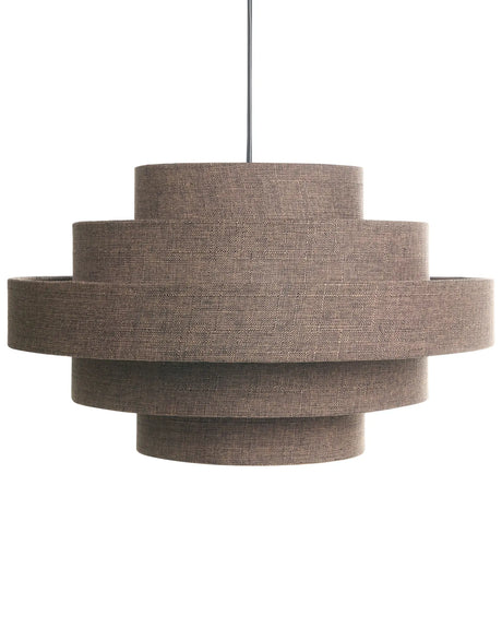 Pendant Hanging Lamp Brown Linen Fabric Shade Modern Design Living Room Light Beliani