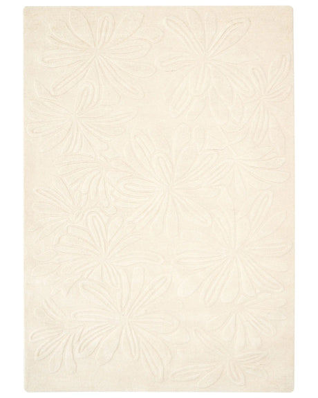 Area Rug Light Beige Wool Rectangular Shape Floral Pattern 160 x 230 cm Modern Style Living Room Beliani