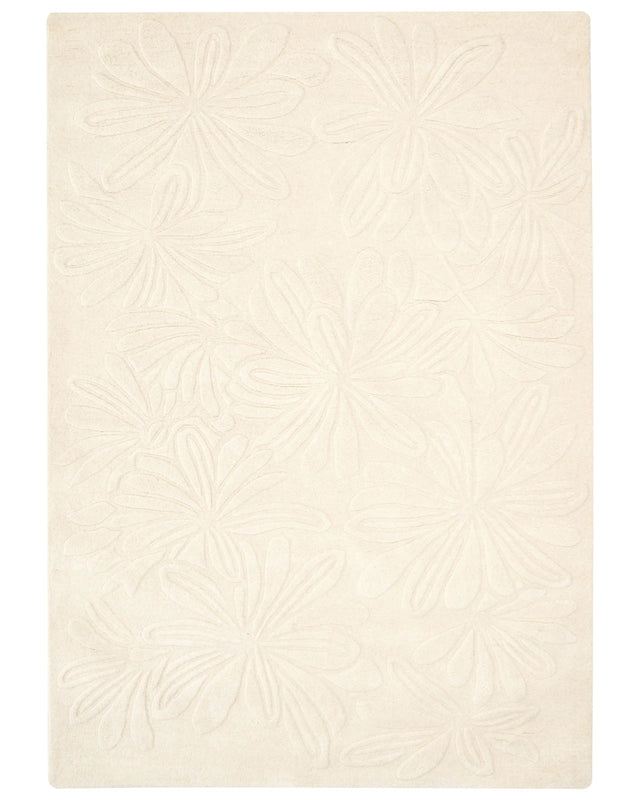 Area Rug Light Beige Wool Rectangular Shape Floral Pattern 160 x 230 cm Modern Style Living Room Beliani