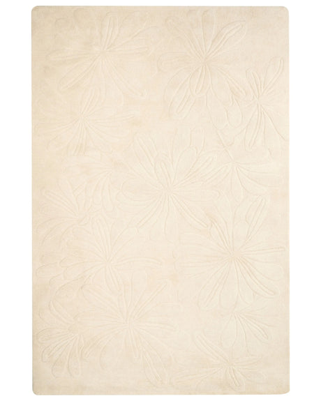 Area Rug Light Beige Wool Rectangular Shape Floral Pattern 200 x 300 cm Modern Style Living Room Beliani