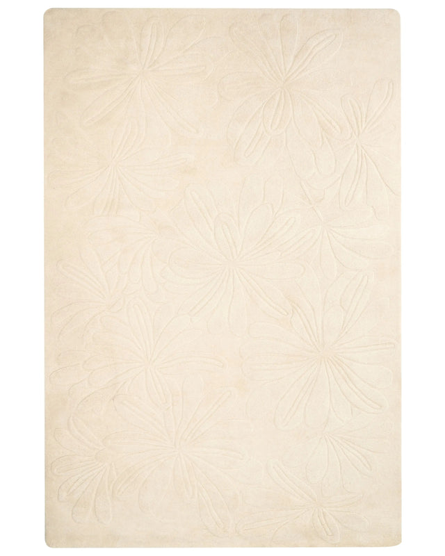 Area Rug Light Beige Wool Rectangular Shape Floral Pattern 200 x 300 cm Modern Style Living Room Beliani