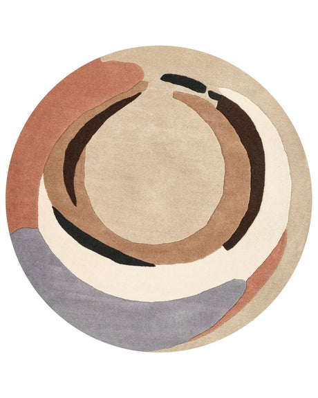 Area Rug Multicolour Wool  140 cm Round Irregular Round Shape Accent Rug Beliani