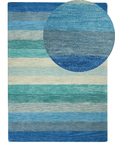 Rug Multicolour Wool Cotton 140 x 200 cm Rectangular Hand Tufted Low Pile Striped Beliani