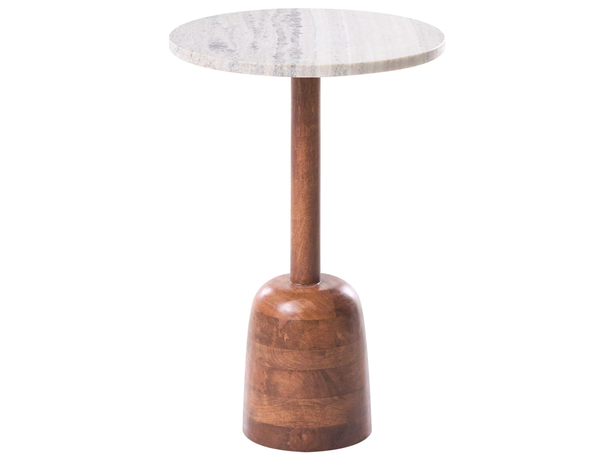 Side Table Brown Mango Wood Base with a Marble Top Modern Living Room Round Beliani