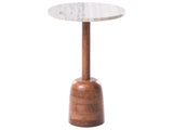 Side Table Brown Mango Wood Base with a Marble Top Modern Living Room Round Beliani