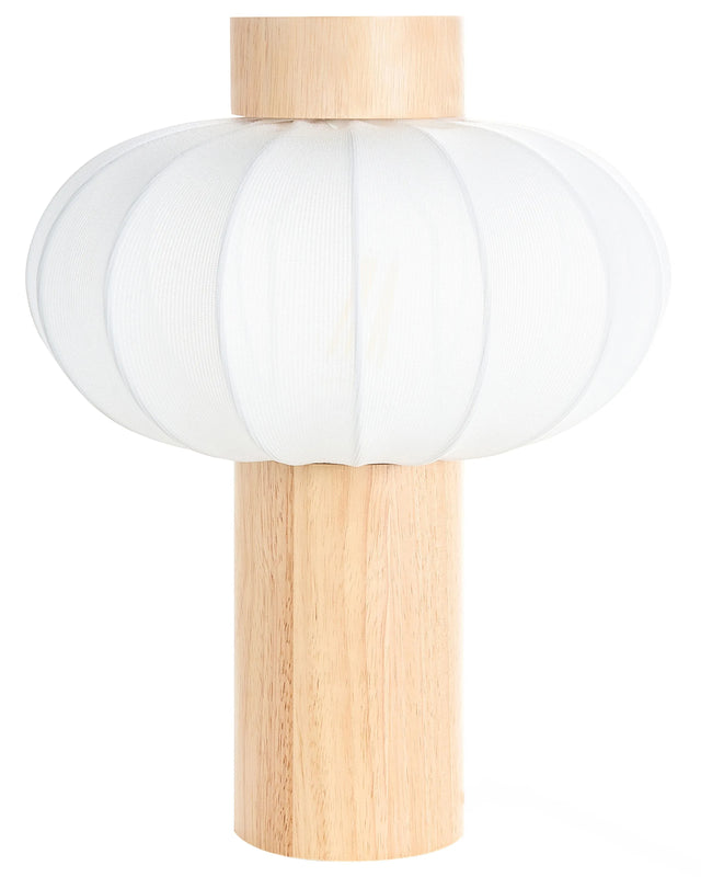Table Lamp Light Brown Rubberwood Iron Nylon Shape Living Room Bedroom Modern Contemporary Beliani
