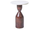 Side Table Brown Mango Wood Base with a Marble Top Modern Living Room Round Decorative Beliani