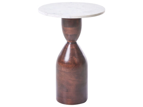 Side Table Brown Mango Wood Base with a Marble Top Modern Living Room Round Decorative Beliani