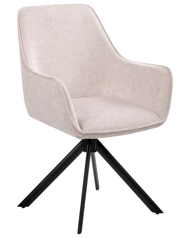 Swivel Dining Chair Light Beige Fabric Upholstered Seating with Armrest Dining Room Scandinavian Modern Style Beliani