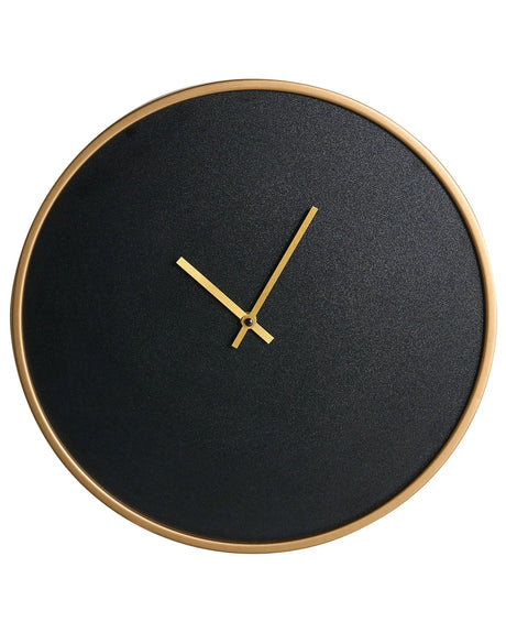 Wall Clock Black MDF Hanging Timepiece Industrial Minimalist Style Gold-Toned Frame and Hands Living Room Beliani