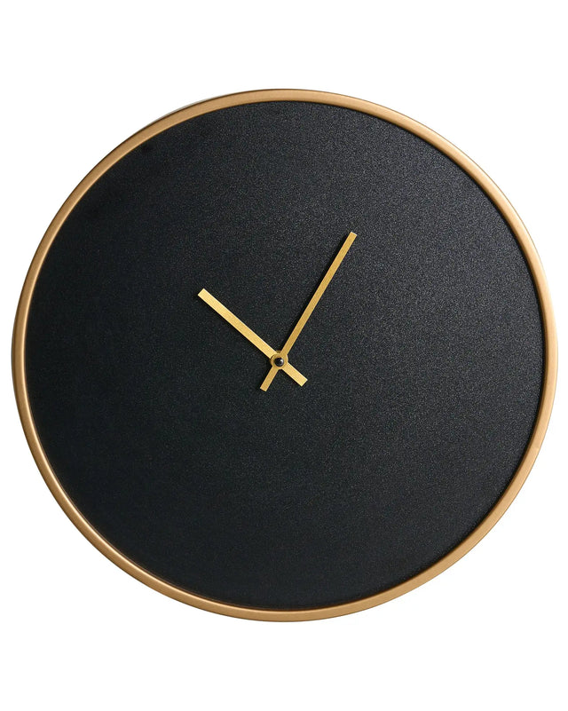 Wall Clock Black MDF Hanging Timepiece Industrial Minimalist Style Gold-Toned Frame and Hands Living Room Beliani