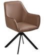 Swivel Dining Chair Brown Faux Leather Upholstered Seating with Armrest Dining Room Scandinavian Modern Style Beliani