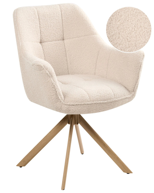 Swivel Dining Chair Light Beige Boucle Teddy Upholstered Seating and Curved Backrest Dining Room Scandinavian Style Beliani