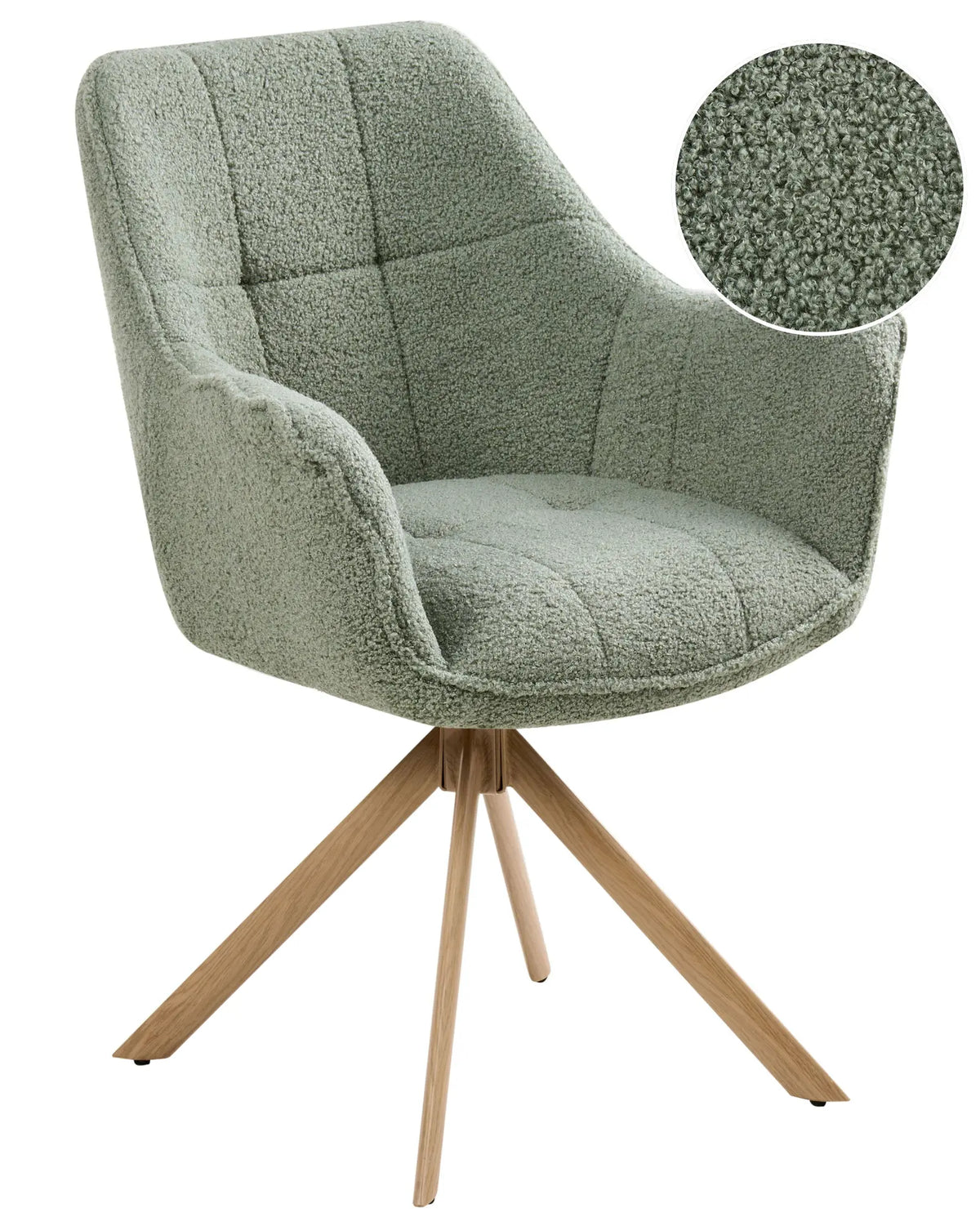Swivel Dining Chair Light Green Boucle Teddy Upholstered Seating and Curved Backrest Dining Room Scandinavian Style Beliani