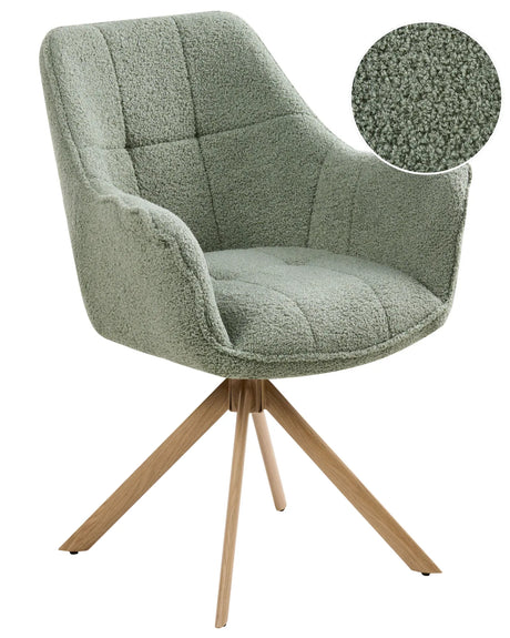 Swivel Dining Chair Light Green Boucle Teddy Upholstered Seating and Curved Backrest Dining Room Scandinavian Style Beliani