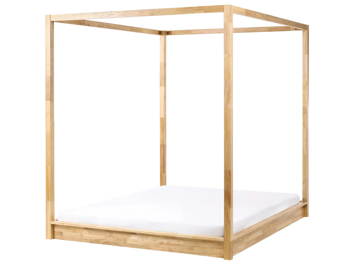 Canopy Bed Light Brown Wooden EU King Size 5ft3 Minimalist Design Beliani