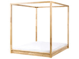 Canopy Bed Light Brown Wooden EU King Size 5ft3 Minimalist Design Beliani