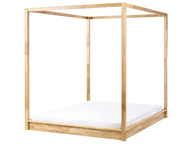 Canopy Bed Light Brown Wooden EU King Size 5ft3 Minimalist Design Beliani