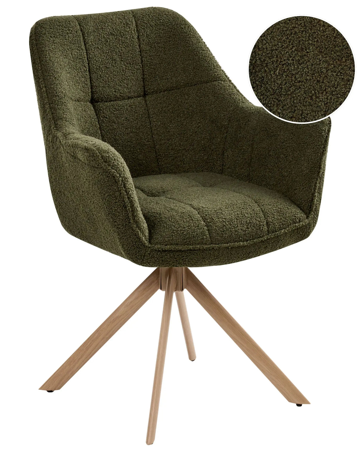 Swivel Dining Chair Green Boucle Teddy Upholstered Seating and Curved Backrest Dining Room Scandinavian Style Beliani