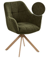 Swivel Dining Chair Green Boucle Teddy Upholstered Seating and Curved Backrest Dining Room Scandinavian Style Beliani