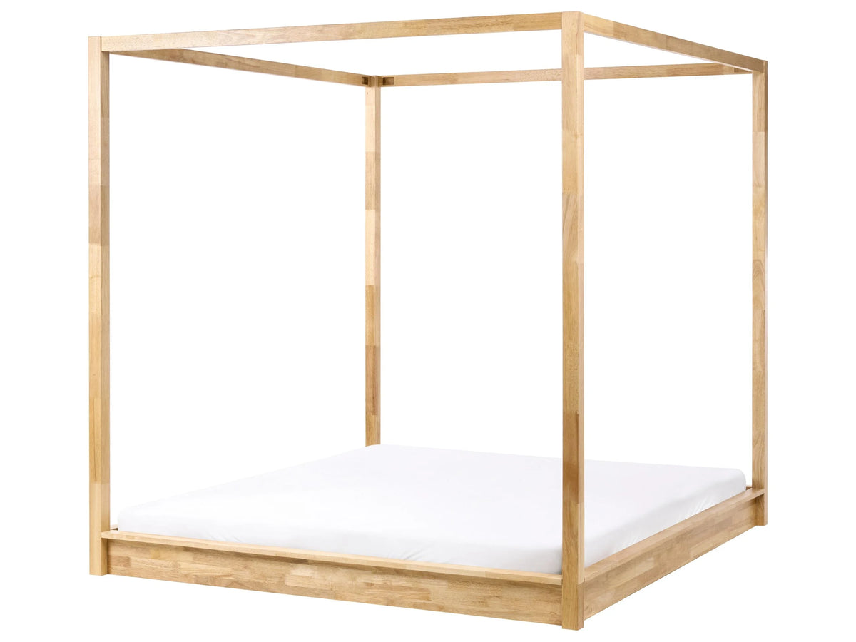 Canopy Bed Light Brown Wooden EU Super King Size 6ft Minimalist Design Beliani