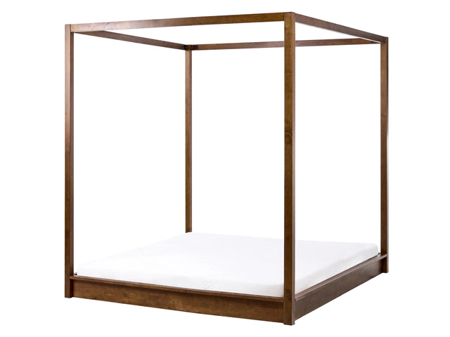 Canopy Bed Dark Brown Wooden EU King Size 5ft3 Minimalist Design Beliani