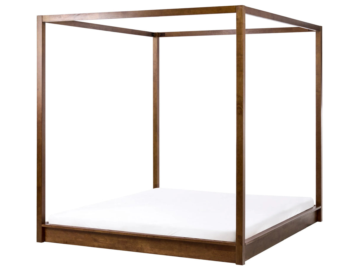 Canopy Bed Dark Brown Wooden EU Super King Size 6ft Minimalist Design Beliani