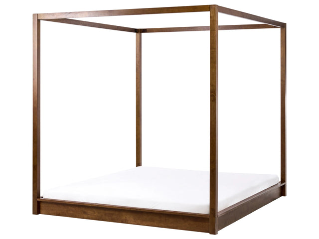 Canopy Bed Dark Brown Wooden EU Super King Size 6ft Minimalist Design Beliani