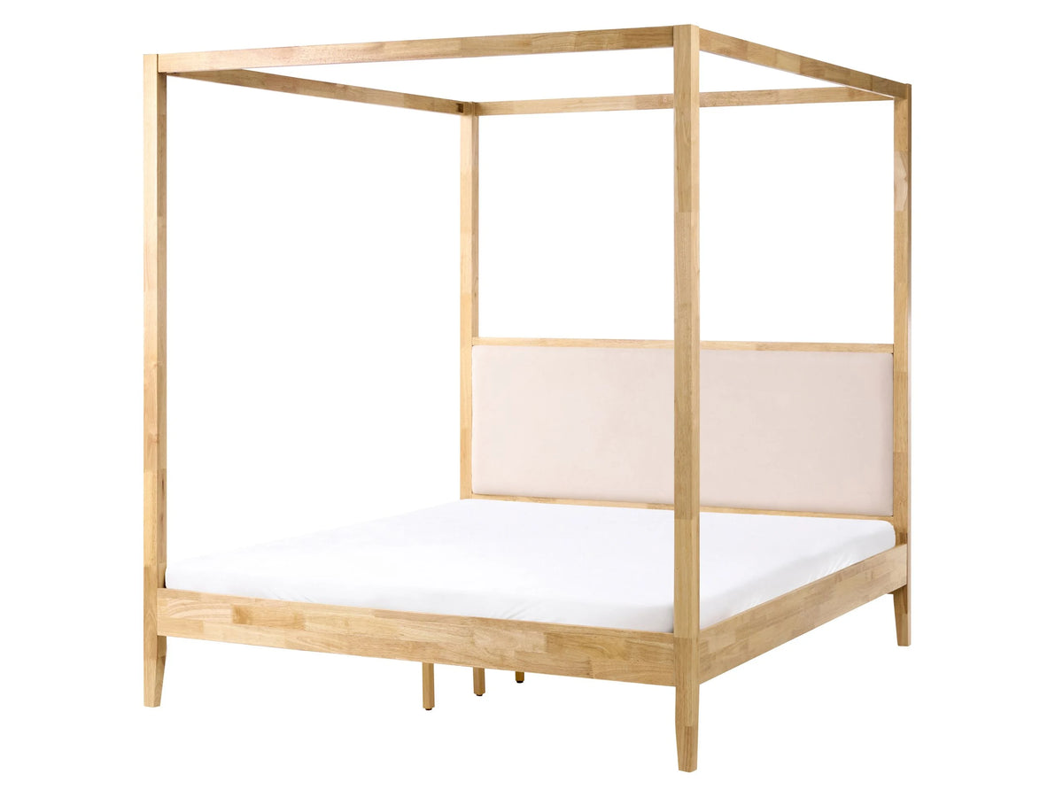 Canopy Bed Light Brown Beige Upholstered Heaboard Wooden EU King Size 5ft3 Minimalist Design Beliani