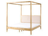 Canopy Bed Light Brown Beige Upholstered Heaboard Wooden EU King Size 5ft3 Minimalist Design Beliani