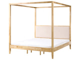 Canopy Bed Light Brown Beige Upholstered Heaboard Wooden EU Super King Size 6ft Minimalist Design Beliani