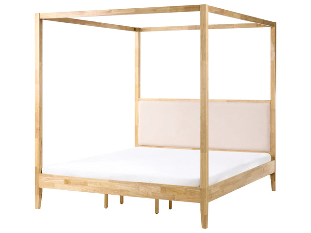 Canopy Bed Light Brown Beige Upholstered Heaboard Wooden EU Super King Size 6ft Minimalist Design Beliani