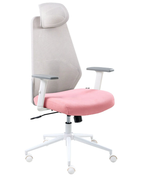 Office Chair Grey and Pink Mesh Upholstery Adjustable Armrests and Headrest Seat Height Adjustment Swivel Base Tilting Backrest Beliani