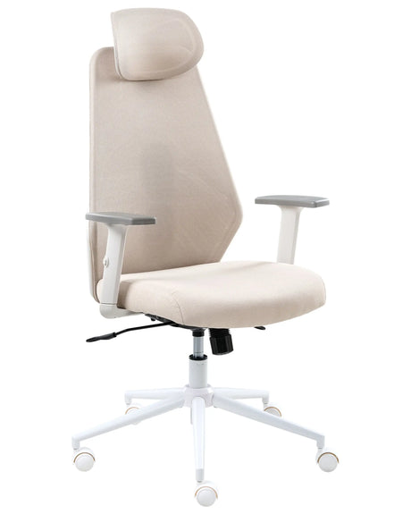Office Chair Beige Mesh Upholstery Adjustable Armrests and Headrest Seat Height Adjustment Swivel Base Tilting Backrest Beliani