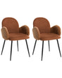 Set of 2 Dining Chairs Brown Fabric Upholstery With Velvet Armrests Retro Beliani