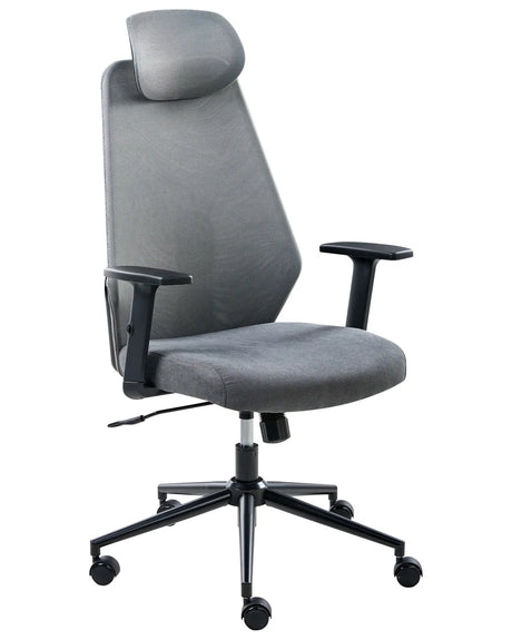 Office Chair Dark Grey Mesh Upholstery Adjustable Armrests and Headrest Seat Height Adjustment Swivel Base Tilting Backrest Beliani