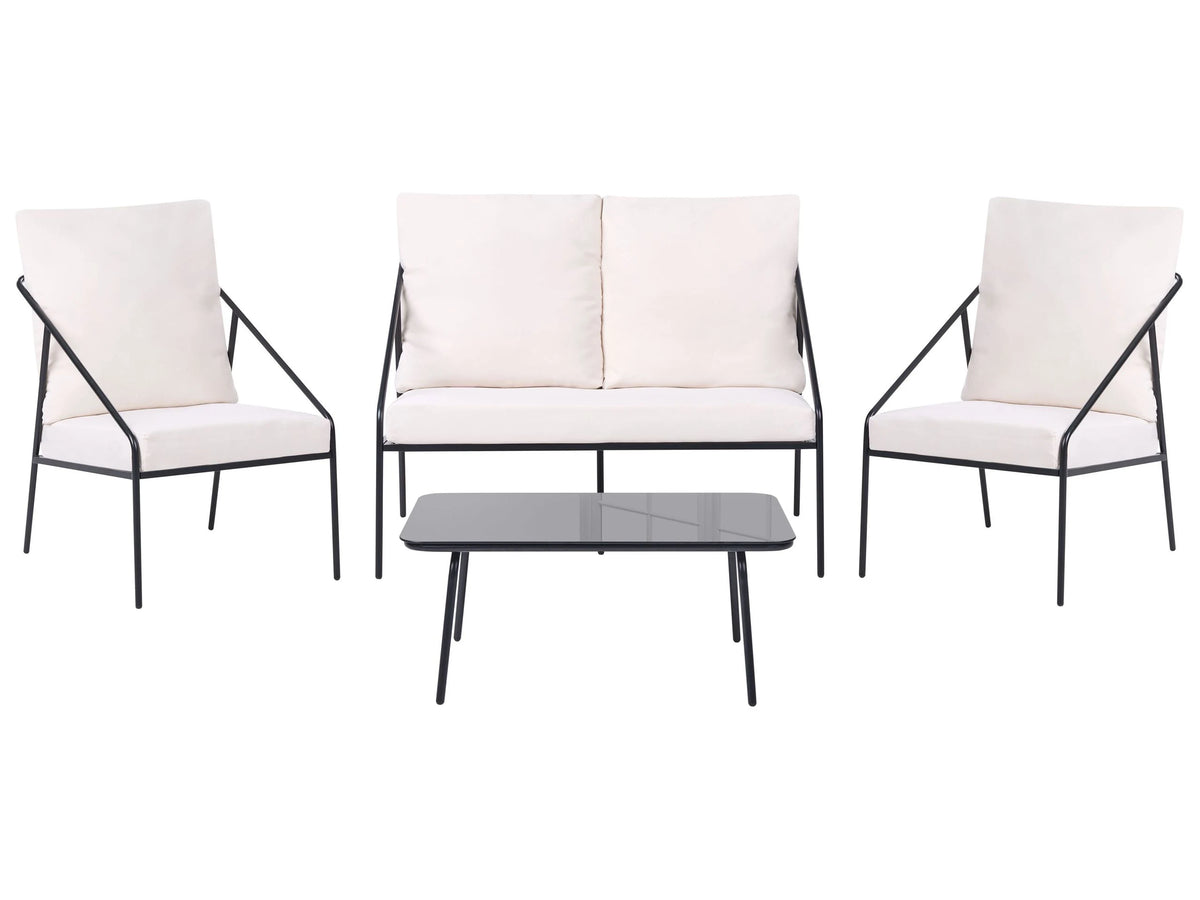 Garden Set Black Metal Cotton 4 Seater Cushions with Removable Covers Armchairs Sofa Table Modern Beliani