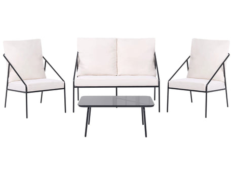 Garden Set Black Metal Cotton 4 Seater Cushions with Removable Covers Armchairs Sofa Table Modern Beliani