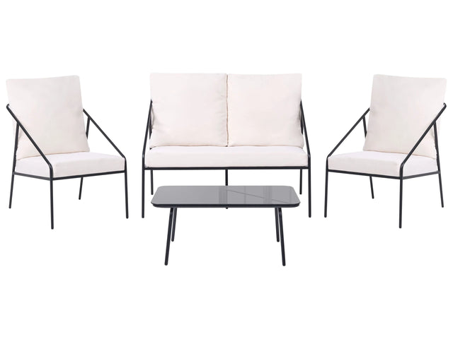 Garden Set Black Metal Cotton 4 Seater Cushions with Removable Covers Armchairs Sofa Table Modern Beliani