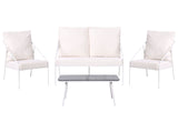 Garden Set White Metal Cotton 4 Seater Cushions with Removable Covers Armchairs Sofa Table Modern Beliani