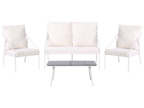 Garden Set White Metal Cotton 4 Seater Cushions with Removable Covers Armchairs Sofa Table Modern Beliani