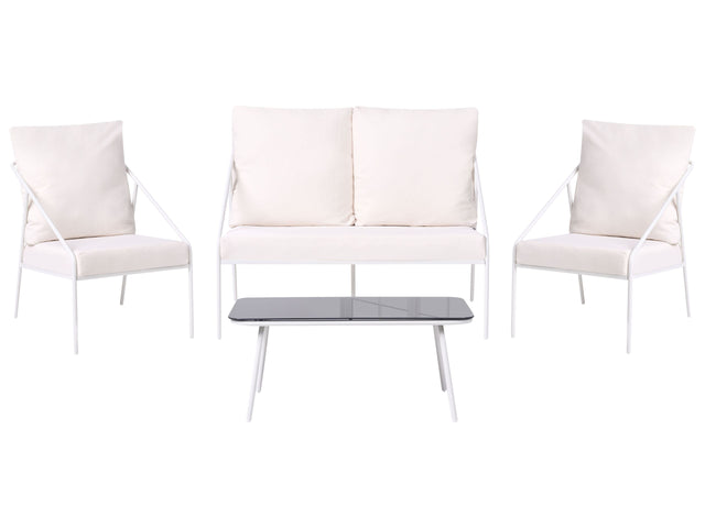 Garden Set White Metal Cotton 4 Seater Cushions with Removable Covers Armchairs Sofa Table Modern Beliani