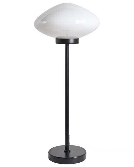 Table Lamp Black Iron Metal Base Glass Shade White Modern Design Living Room Bedroom Beliani