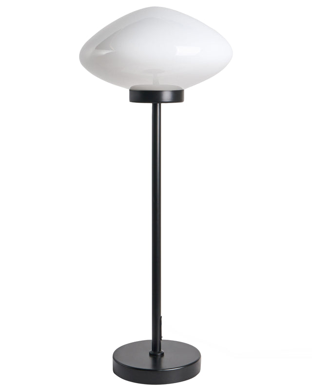 Table Lamp Black Iron Metal Base Glass Shade White Modern Design Living Room Bedroom Beliani