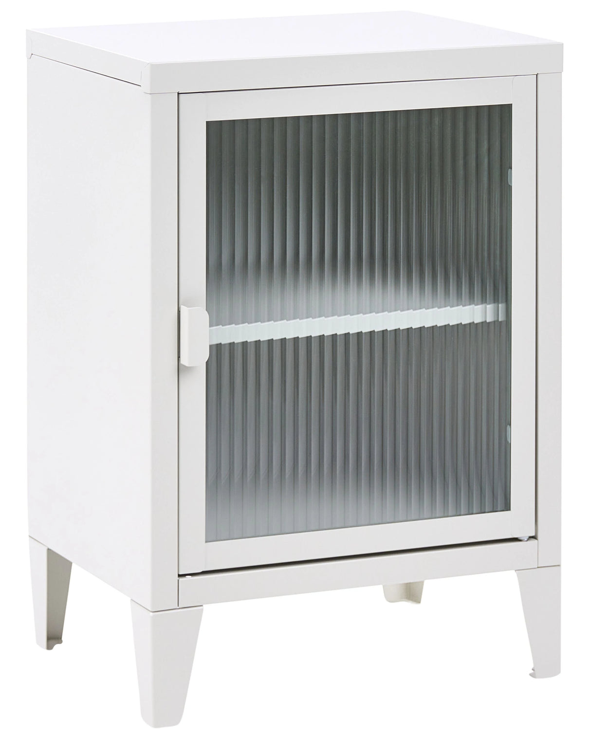 Storage Unit Light Grey Metal Office Cabinet with 2 Shelves Fluted Glass Front Modern Industrial Home Office Beliani
