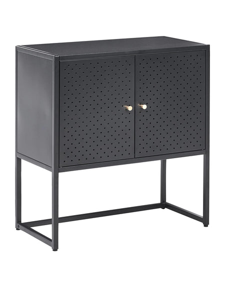 Storage Unit Black Steel Office Cabinet with 2 Shelves Powder Coated Modern Industrial Home Office Beliani